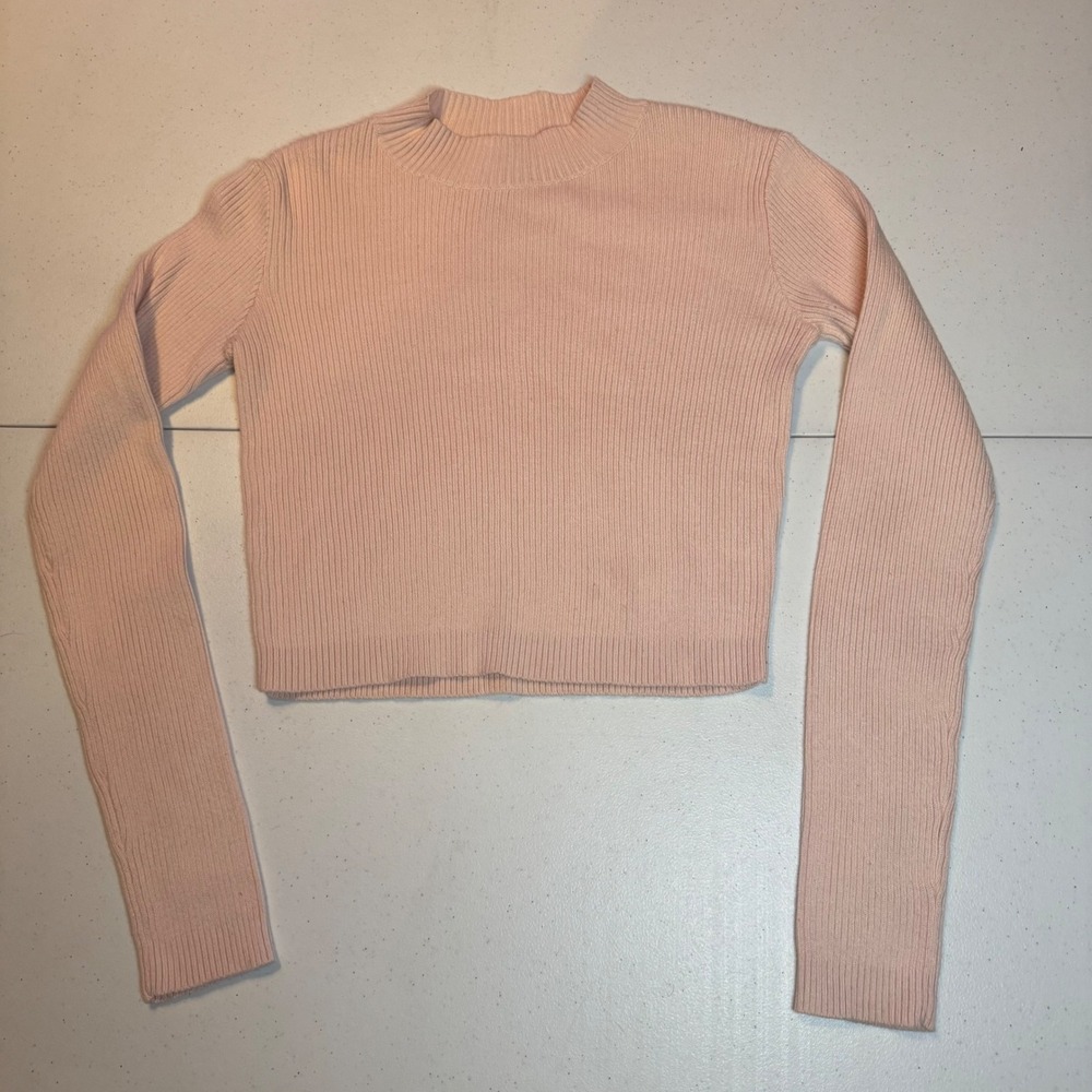 Brandy Melville John Galt Pastel Pink Ribbed Mock Neck Preppy‎ Cropped Sweater